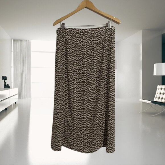 H&M Midi Skirt Size 12 | Brown & Cream Print | Side Slit | 100% Viscose - Picture 3 of 11
